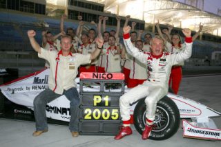 2005 GP2 Series - Bahrain Sakhir, Bahrain 28th-30th September 2005 Thursday Race 1 ART Team Celebration Alexandre Premat (F, ART Grand Prix). and Nico Rosberg (D, ART Grand Prix). Copyright: GP2 Series Media Service ref: Digital Image Only