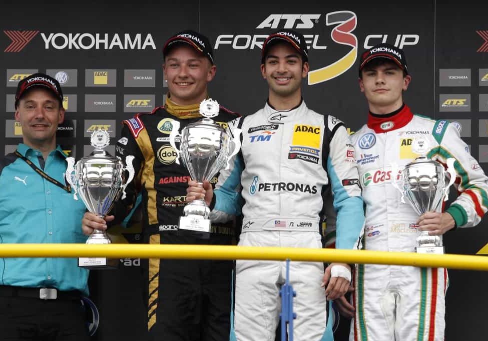 Podium, 2nd Indy Dontje (NED) Lotus Dallara F311 Volkswagen, 1st Nabil Jeffri (MYS) Lotus Dallara F311 Volkswagen, 3rd Sam Macleod (GBR) Van Amersfoort Racing Dallara F311 Volkswagen, Race/Rennen 2, ADAC GT-Masters, etropolis Motorsport Arena Oschersleben, 25.-27.04.2014