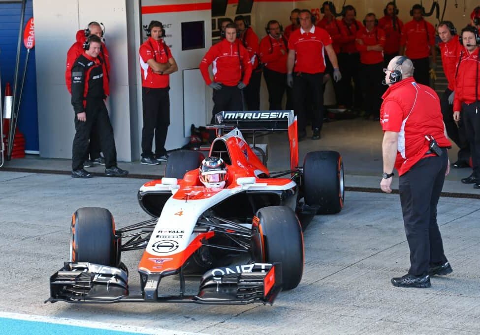Max Chilton (GBR) leaves the pits for the first time in the Marussia F1 Team MR03.
30.01.2014. Formula One Testing, Day Three, Jerez, Spain.